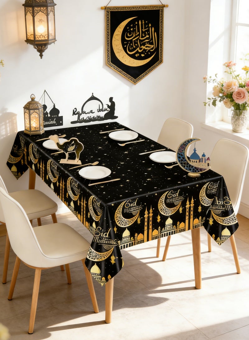 يواوليتي مفارش مائدة رمضان، 3 قطع زينة رمضان باللونين الأسود والذهبي، غطاء طاولة يمكن التخلص منه للاستخدام المنزلي - Image 1